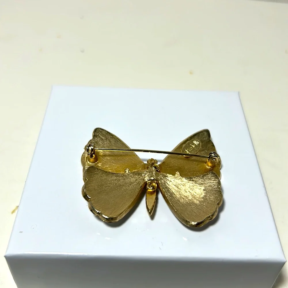 Pasteli butterfly brooch gold tone pearl fairycore cottagecore spring vintage